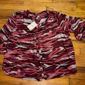 NYDJ Maroon & Pink Abstract Zebra Blouse